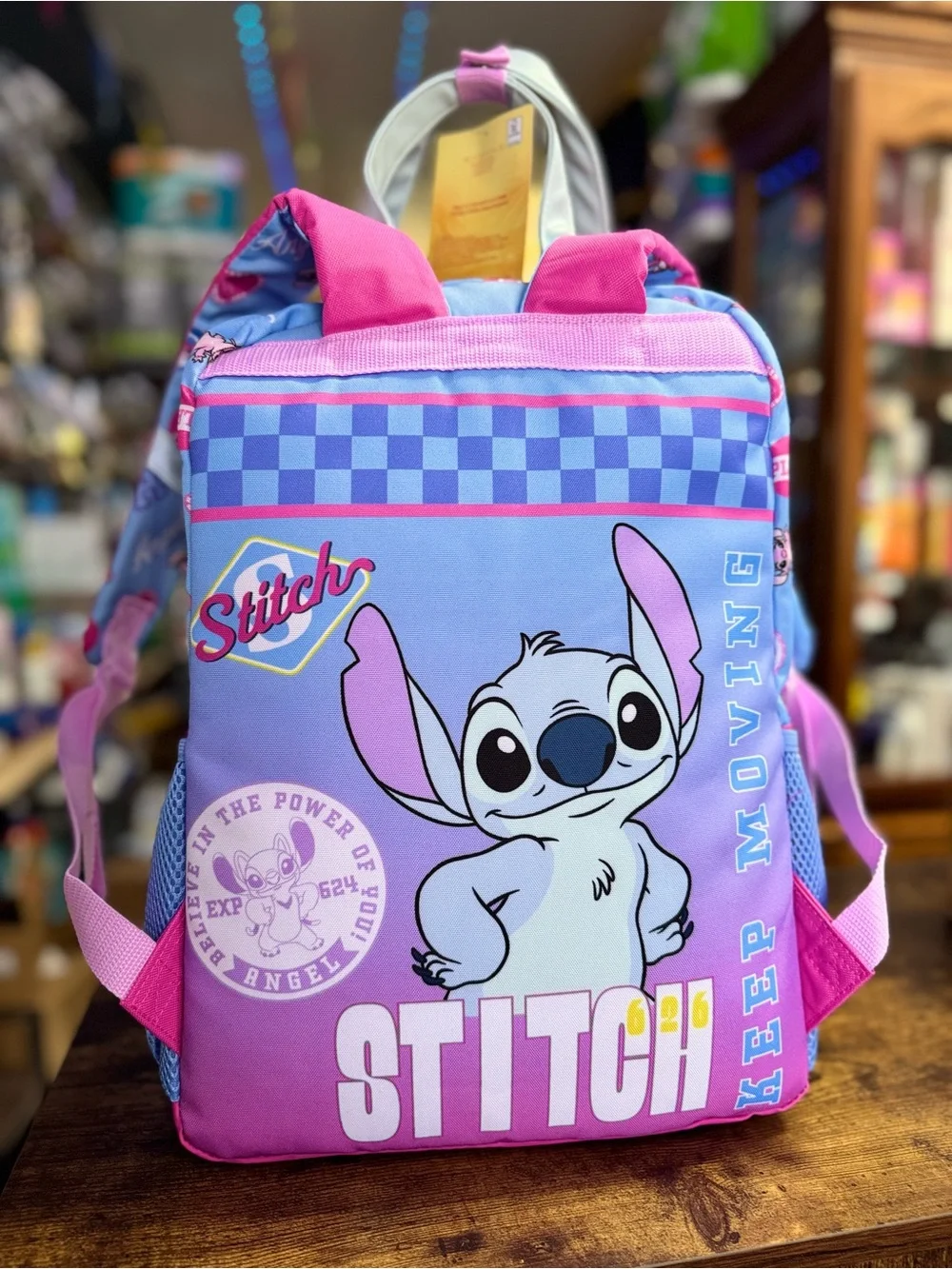 Disney Stitch Kids Backpack - Light Blue & Pink Cartoon Bag